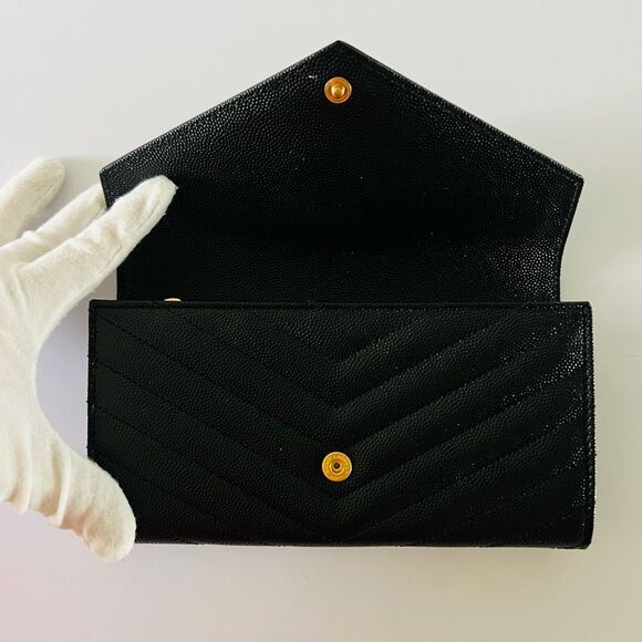 SAINT LAURENT Black Monogramme Logo Leather Flap Wallet - Picture 6 of 14